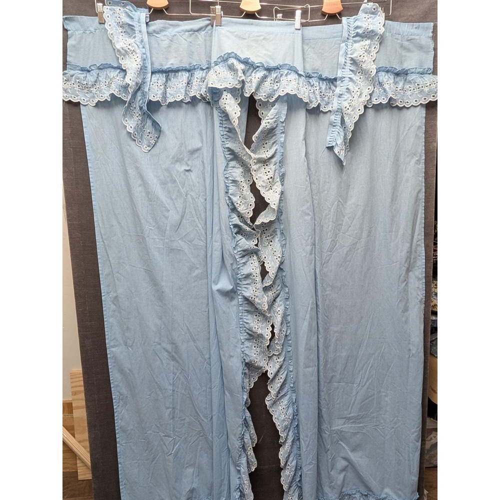 Country Shower Curtain/Valance 1 Piece Blue Eyelet Lace 80s Granny Core Kitchen